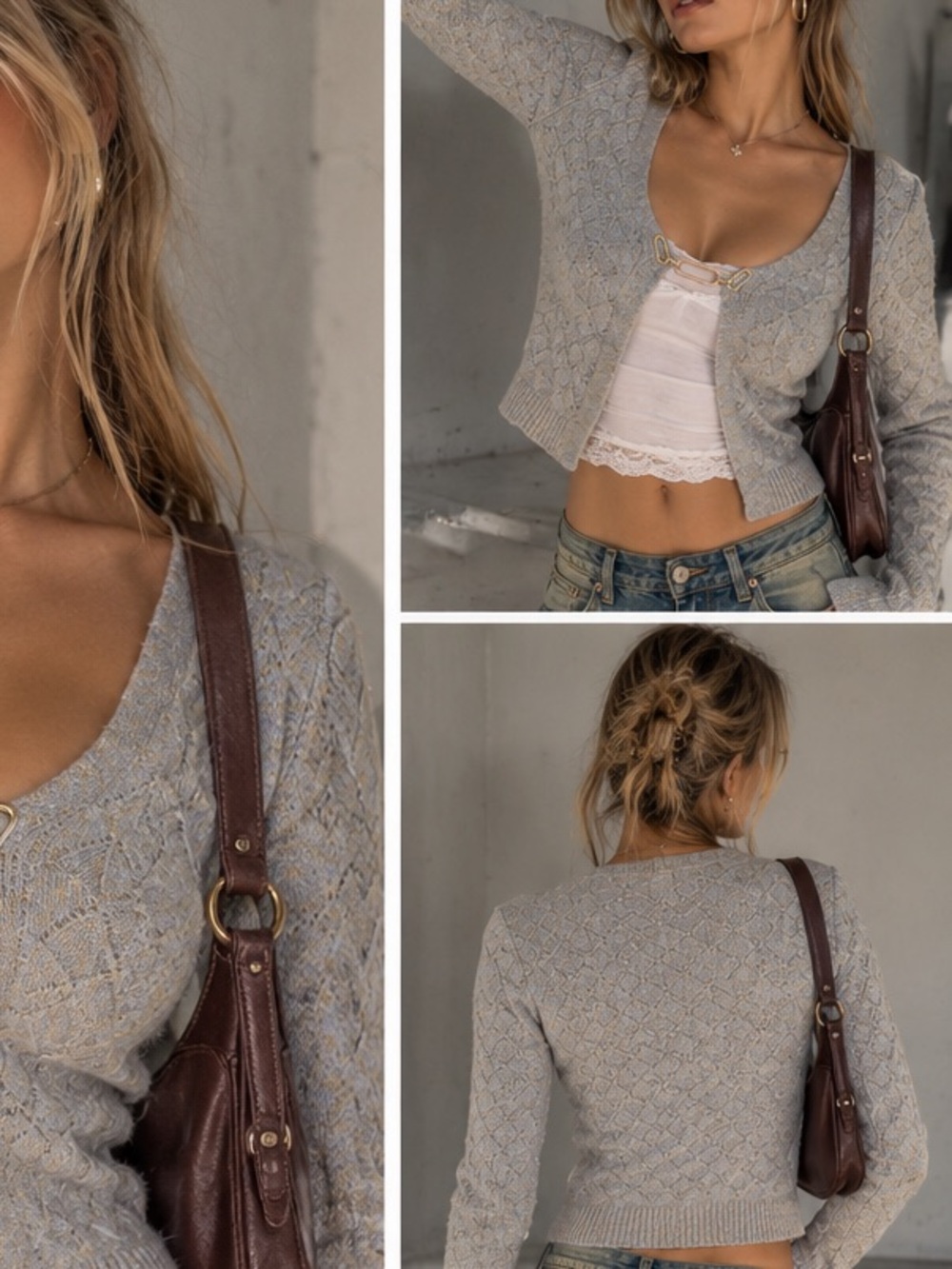 Blu Pepper Cropped Knit Cardigan with Gold-Tone Clasp